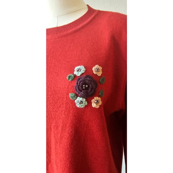 Vintage Autumn Creations Bead Embroidered Floral Pullover Sweater Women Sz L Red - Picture 5 of 7